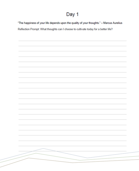 Blank page with lined paper for reflection, featuring a quote by Marcus Aurelius.